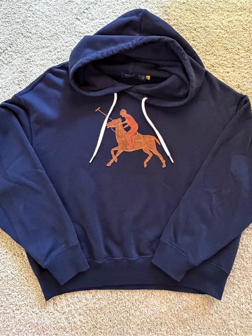 Polo Ralph Lauren Women’s Leather Logo Hoodie – Hunter Navy, Size S